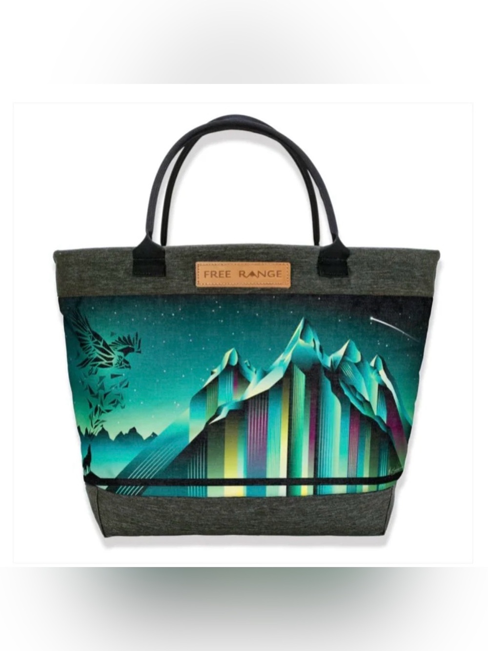FREE RANGE Teal Mountain Print Tote Bag